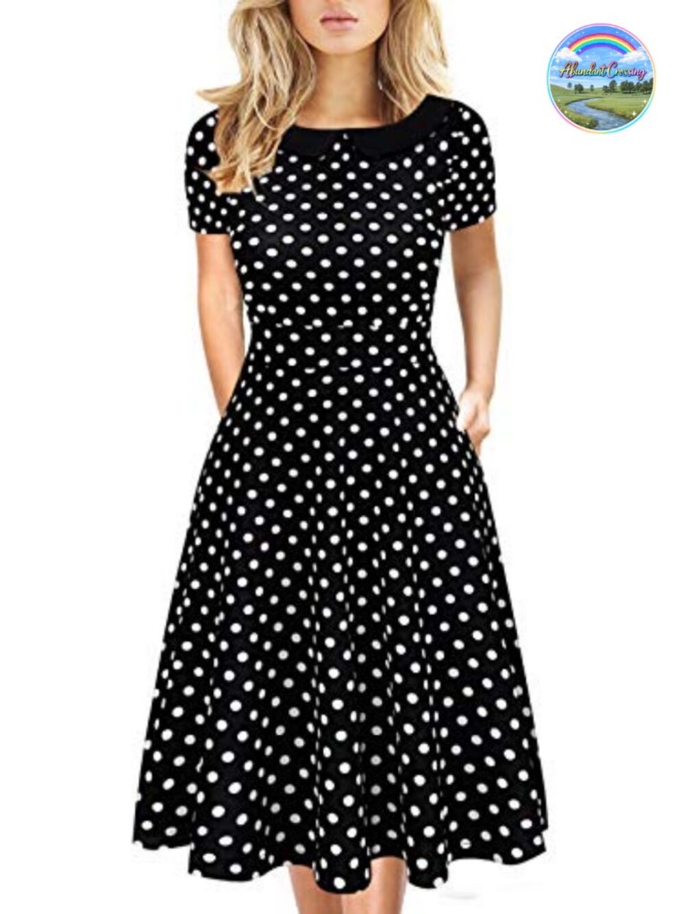 Women's Vintage Floral A-Line Knee Length Dress with Pockets Peter Pan Collar